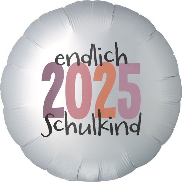 Folienballon Satin Weiß "Endlich Schulkind" Rosa