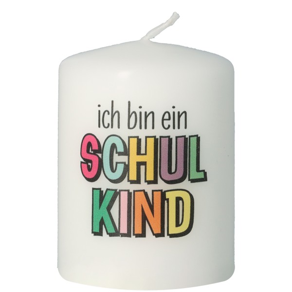 Stumpenkerze "Ich bin ein Schulkind" Weiß